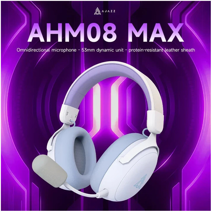 Bluetooth геймърски слушалки Ajazz AHM08 MAX Purple, White, Blue - Bluetooth, 2.4G - AJ-AHM08MAX-PWB