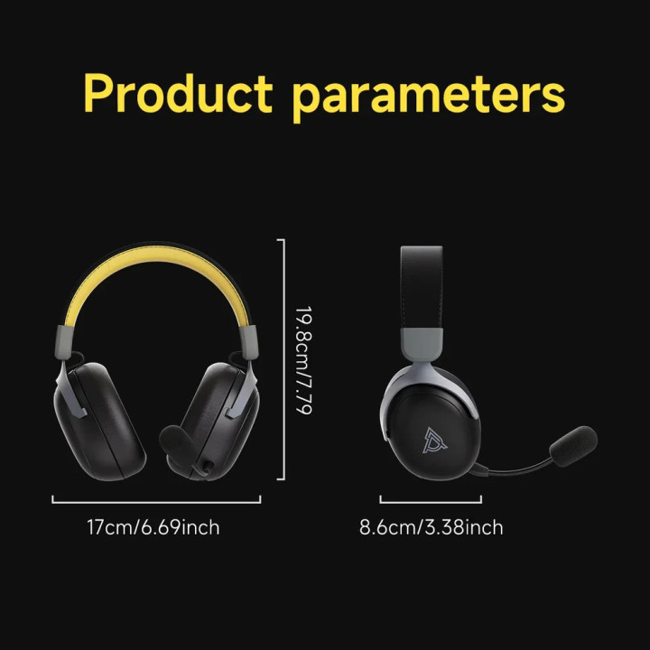 Bluetooth геймърски слушалки Ajazz AHM08 MAX Black, Gray, Yellow - Bluetooth, 2.4G - AJ-AHM08MAX-BGY