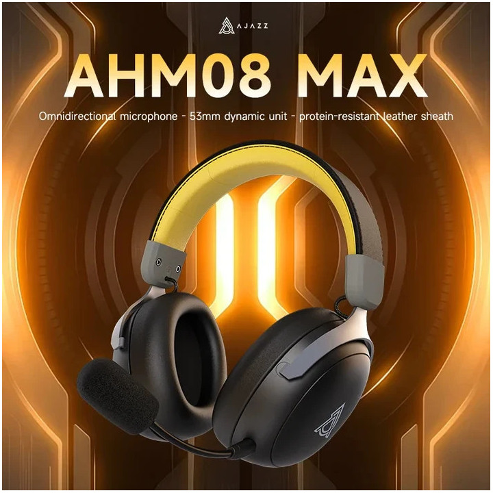 Bluetooth геймърски слушалки Ajazz AHM08 MAX Black, Gray, Yellow - Bluetooth, 2.4G - AJ-AHM08MAX-BGY