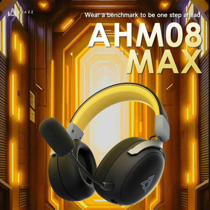 Bluetooth геймърски слушалки Ajazz AHM08 MAX Black, Gray, Yellow - Bluetooth, 2.4G - AJ-AHM08MAX-BGY