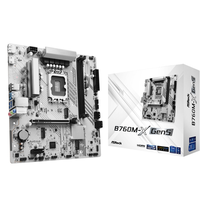 Дънна платка ASRock B760M-X Gen5, LGA1700, PCIe Gen5, DDR5, 2x M.2 NVMe, 4x SATA3, 2.5G LAN - B760M-X GEN5 - 1