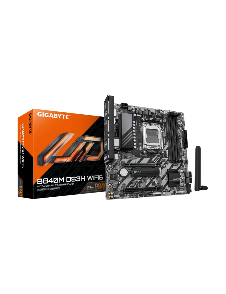 Дънна платка GIGABYTE B840M DS3H WiFi6 (Rev. 1.1), AMD Socket AM5, Micro ATX, 4x DDR5, 2x M.2 PCIe 4.0, 4x SATA3, Wi-Fi 6, 2.5Gb
