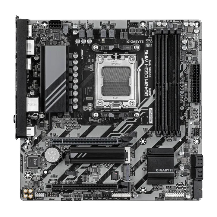 Дънна платка GIGABYTE B840M DS3H WiFi6 (Rev. 1.1), AMD Socket AM5, Micro ATX, 4x DDR5, 2x M.2 PCIe 4.0, 4x SATA3, Wi-Fi 6, 2.5Gb