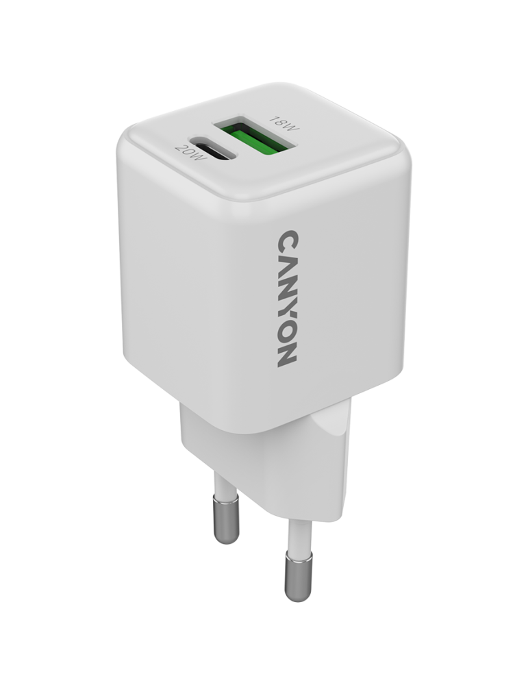 Захранващ адаптер CANYON CU20AC, 20W GaN, USB-C Power Delivery, USB-A Quick Charge - CNS-CUW20AC - 1
