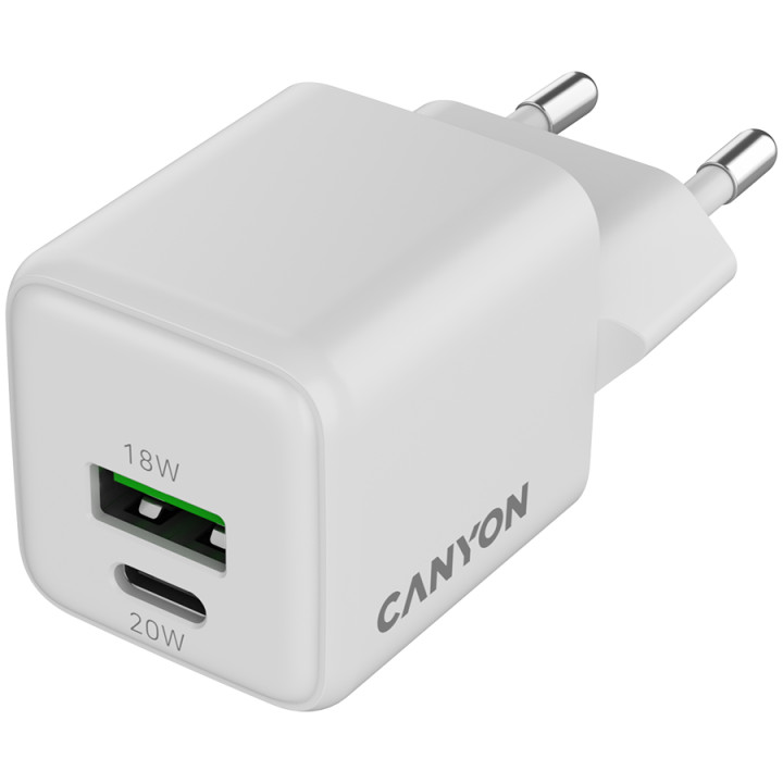 Захранващ адаптер CANYON CU20AC, 20W GaN, USB-C Power Delivery, USB-A Quick Charge - CNS-CUW20AC - 2