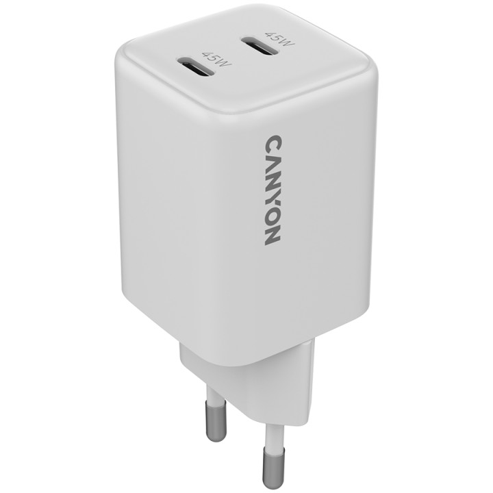 Зарядно устройство CANYON CU45CC, 45W 2xUSB-C PD/PPS GaN, EU - CNS-CUW45CC - 1