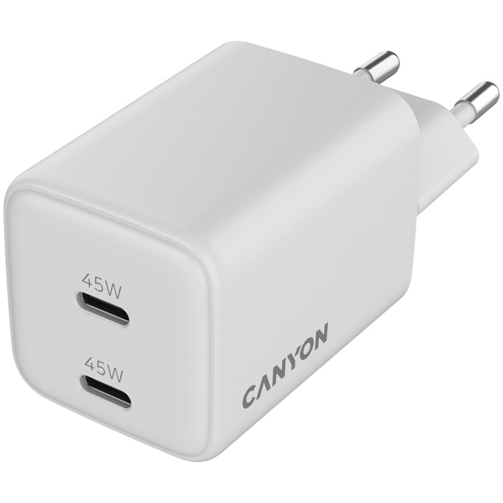 Зарядно устройство CANYON CU45CC, 45W 2xUSB-C PD/PPS GaN, EU - CNS-CUW45CC - 4
