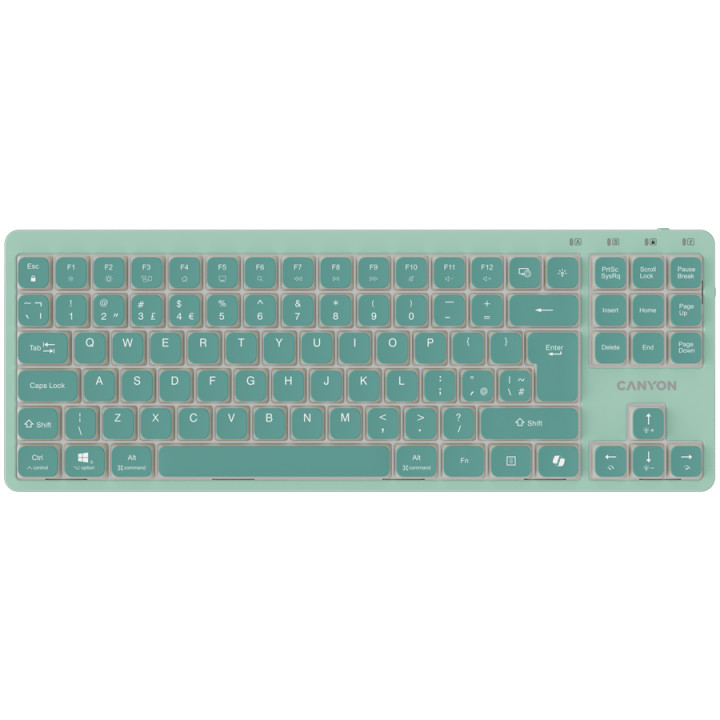 Механична TKL геймърска клавиатура с нископрофилни суичове CANYON OnType 10 TKL, 90 клавиша, LED подсветка, USB кабел 1.8м, Зеле