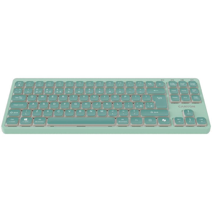 Механична TKL геймърска клавиатура с нископрофилни суичове CANYON OnType 10 TKL, 90 клавиша, LED подсветка, USB кабел 1.8м, Зеле