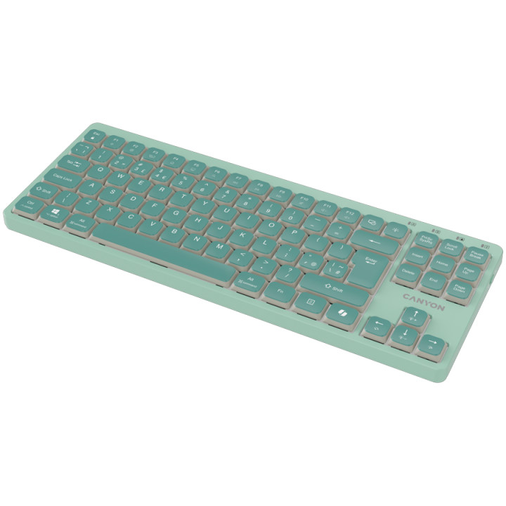 Механична TKL геймърска клавиатура с нископрофилни суичове CANYON OnType 10 TKL, 90 клавиша, LED подсветка, USB кабел 1.8м, Зеле