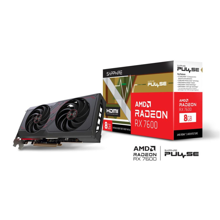 Видео карта Sapphire PULSE AMD Radeon RX 7600 GAMING OC 8GB GDDR6  - 11324-01-20G