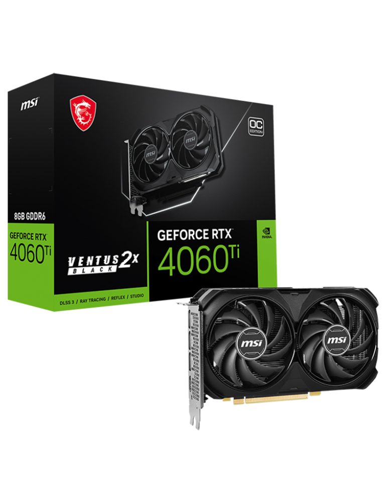 Видео карта MSI Nvidia GeForce RTX 4060 Ti VENTUS 2X BLACK 8G OC, 8GB GDDR6, 128bit - 912-V515-017