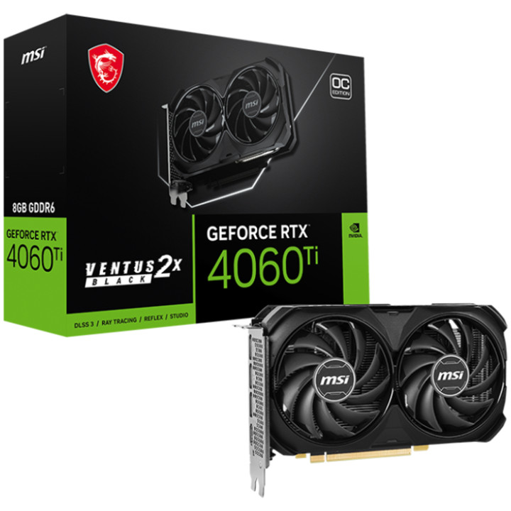 Видео карта MSI Nvidia GeForce RTX 4060 Ti VENTUS 2X BLACK 8G OC, 8GB GDDR6, 128bit - 912-V515-017