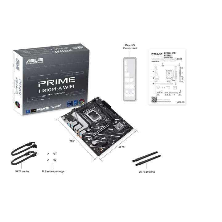 Дънна платка ASUS PRIME H810M-A WIFI, LGA1851, DDR5 до 128GB, 2x M.2 PCIe 4.0, 4x SATA, Wi-Fi 6, Bluetooth 5.3 - 90MB1KJ0-M0EAY0
