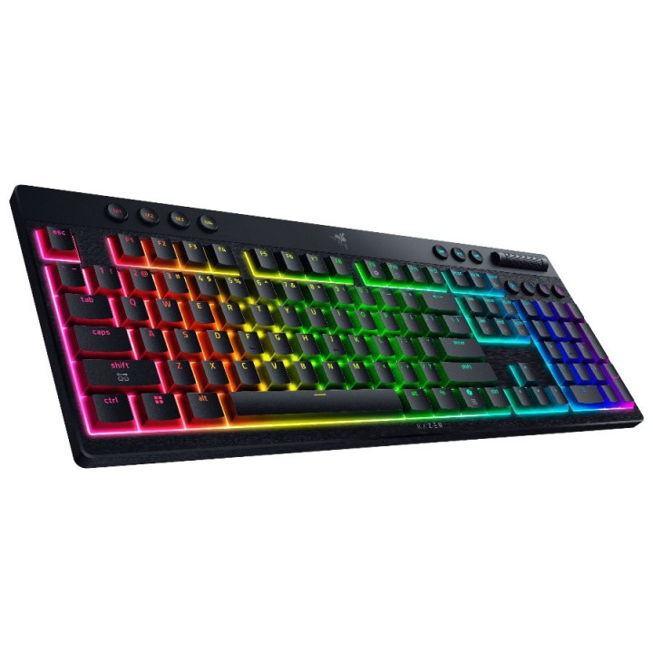 Безжична геймърска механична нископрофилна клавиатура Razer BlackWidow V4 Low-profile HyperSpeed, Green Switch, US Layout - RZ03