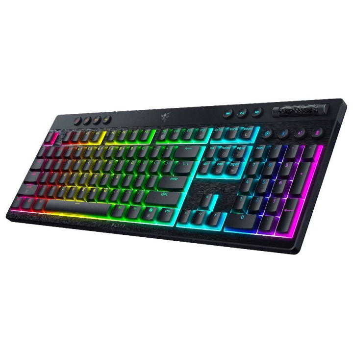 Безжична геймърска механична нископрофилна клавиатура Razer BlackWidow V4 Low-profile HyperSpeed, Green Switch, US Layout - RZ03