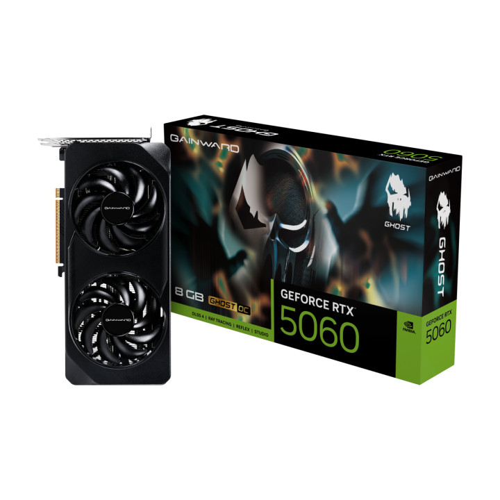 Видео карта GAINWARD GeForce RTX 5060 Ghost OC, 8GB GDDR7 128-bit, 3840 CUDA Core, 2535MHz Boost, DP 2.1b x3/HDMI 2.1b - NE75006