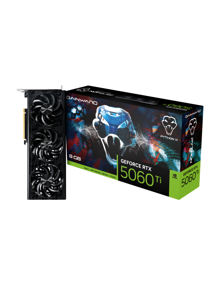 Видео карта GAINWARD GeForce RTX 5060 Ti Python III, 8GB GDDR7 128-bit, 2572MHz, PCI-E Gen 5 - NE7506T019P1-GB2062T - 1