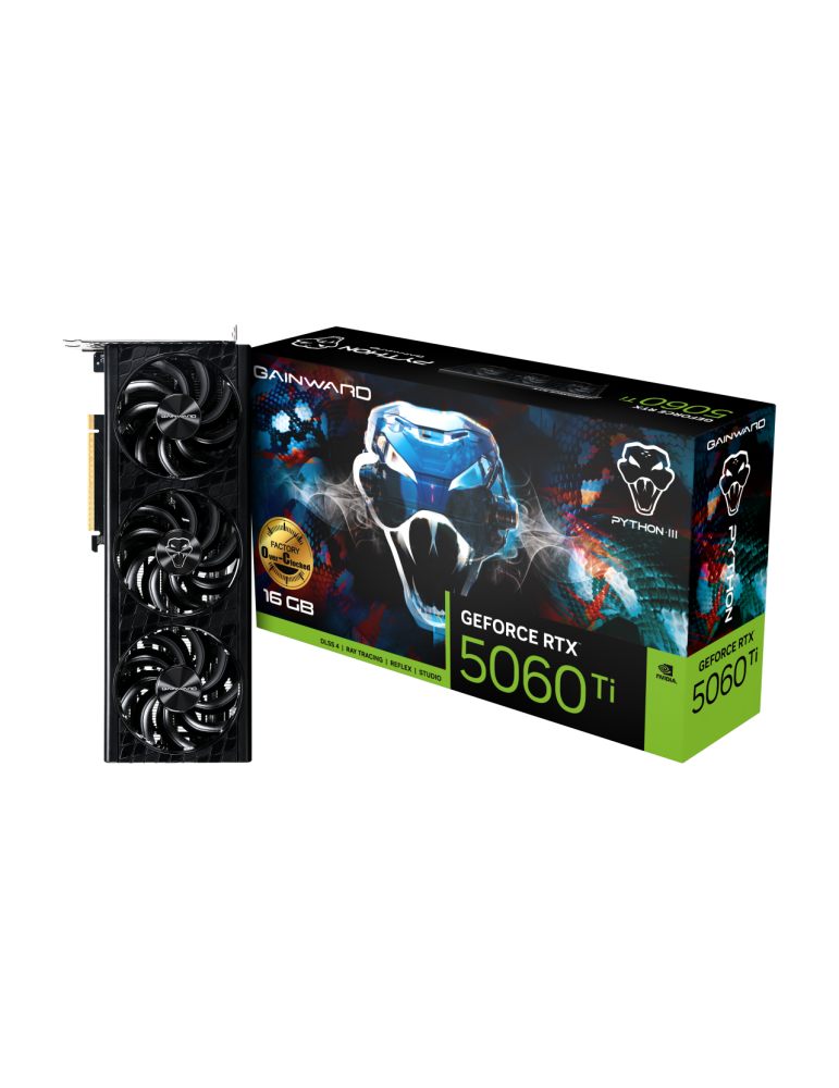 Видео карта GAINWARD GeForce RTX 5060 Ti Python III OC, 16GB GDDR7, 128-bit, 28Gbps, PCI-E Gen 5 - 	NE7506TS19T1-GB2061T - 1