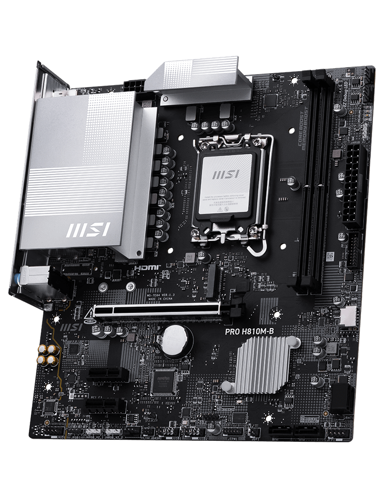 Дънна платка MSI PRO H810M-B, mATX LGA 1851, 2x DDR5 до 6400MHz, PCIe x16, M.2 slot, 2.5G LAN - 4711377337977 - 2