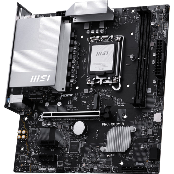 Дънна платка MSI PRO H810M-B, mATX LGA 1851, 2x DDR5 до 6400MHz, PCIe x16, M.2 slot, 2.5G LAN - 4711377337977 - 2