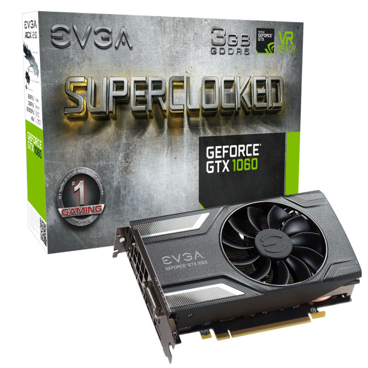 Видео карта EVGA NVIDIA GeForce GTX 1060 SC GAMING 3 GB GDDR5, 03G-P4-6162-KR