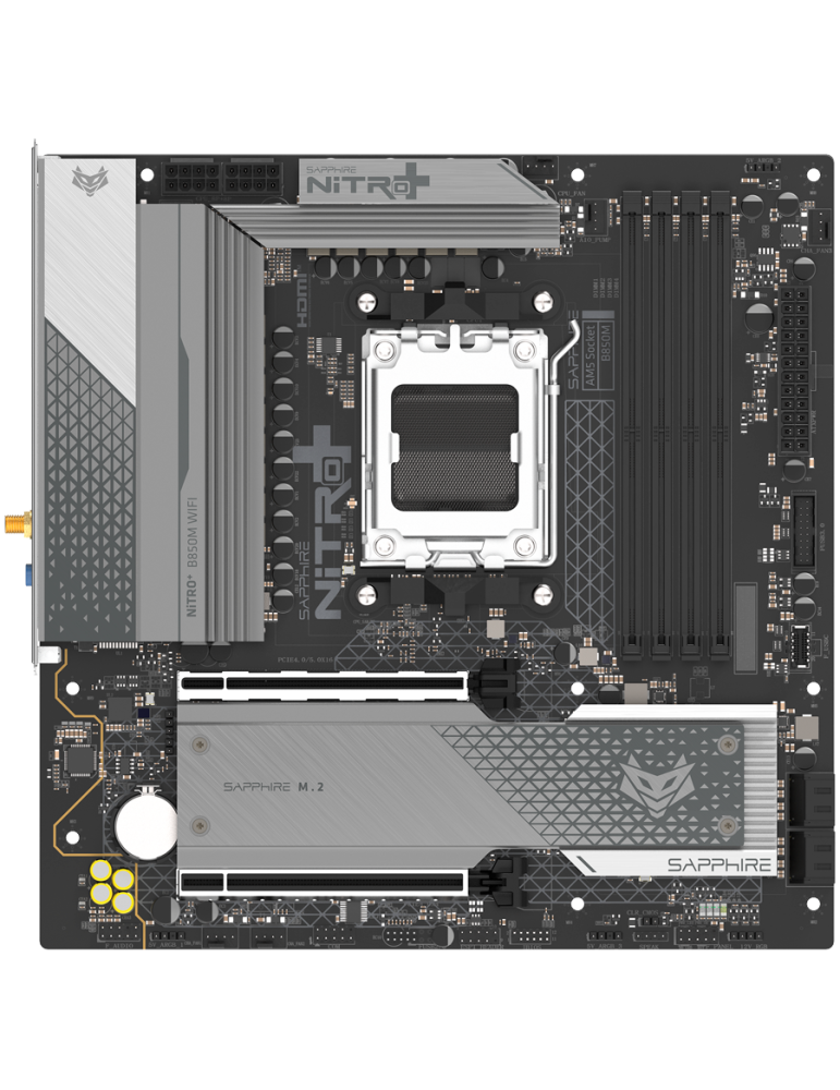 Дънна платка SAPPHIRE Nitro+ B850M, Socket AM5, DDR5 8000MHz, PCIe 5.0 x16, M.2 Gen5, Wi-Fi 6, 2.5Gbps LAN - 52123-01-40G - 2