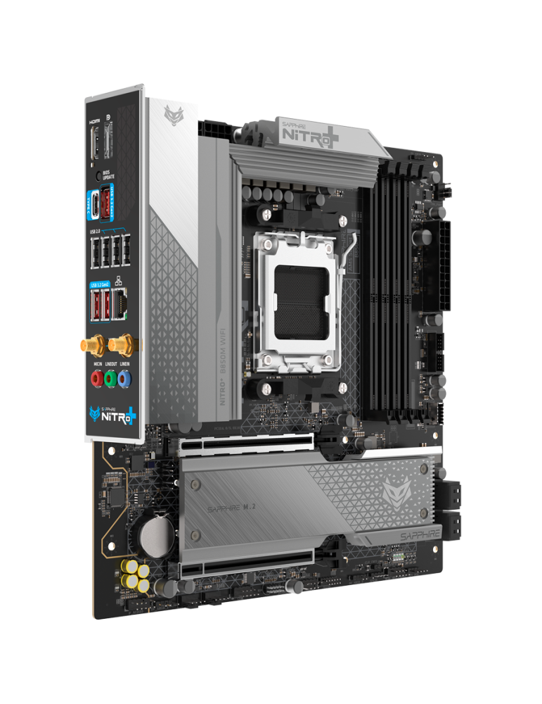 Дънна платка SAPPHIRE Nitro+ B850M, Socket AM5, DDR5 8000MHz, PCIe 5.0 x16, M.2 Gen5, Wi-Fi 6, 2.5Gbps LAN - 52123-01-40G - 3