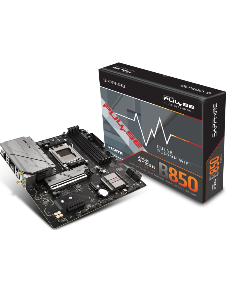 Дънна платка SAPPHIRE AMD B850M PULSE, Socket AM5, 4x DDR5 7600MHz, PCIe 4.0 x16, M.2 Gen5, M.2 Gen4, 2.5Gbps LAN, WiFi 6, Micro