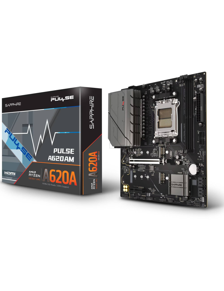 Дънна платка SAPPHIRE AMD PULSE A620AM, Socket AM5, 2x DDR5 DIMM до 64GB, PCIe 4.0, 1x M.2 NVMe Gen4, 1x M.2 NVMe Gen3, Micro AT