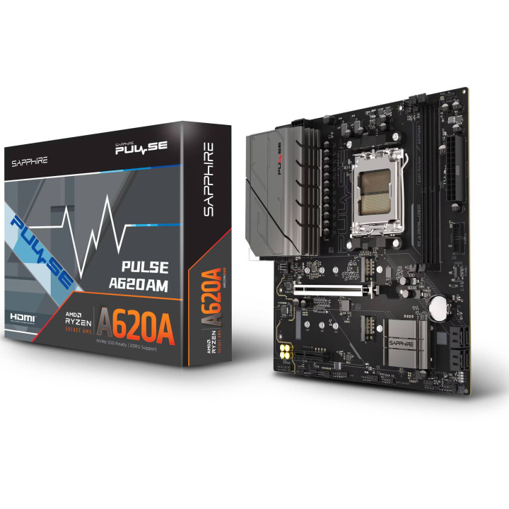 Дънна платка SAPPHIRE AMD PULSE A620AM, Socket AM5, 2x DDR5 DIMM до 64GB, PCIe 4.0, 1x M.2 NVMe Gen4, 1x M.2 NVMe Gen3, Micro AT