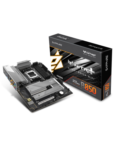 Дънна платка SAPPHIRE NITRO+ B850 AM5, AMD Ryzen Socket AM5, 4x DDR5 8000MHz, 1x M.2 Gen5, 2x M.2 Gen4, WiFi 7, 2.5Gbps LAN, ATX