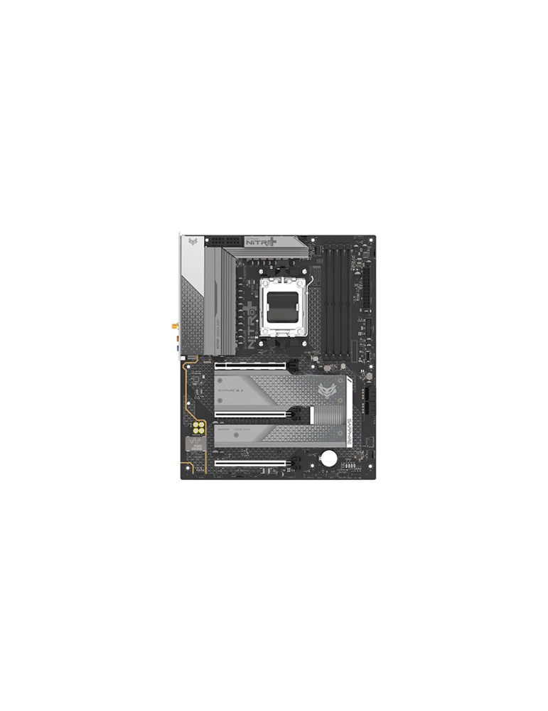 Дънна платка SAPPHIRE NITRO+ B850 AM5, AMD Ryzen Socket AM5, 4x DDR5 8000MHz, 1x M.2 Gen5, 2x M.2 Gen4, WiFi 7, 2.5Gbps LAN, ATX