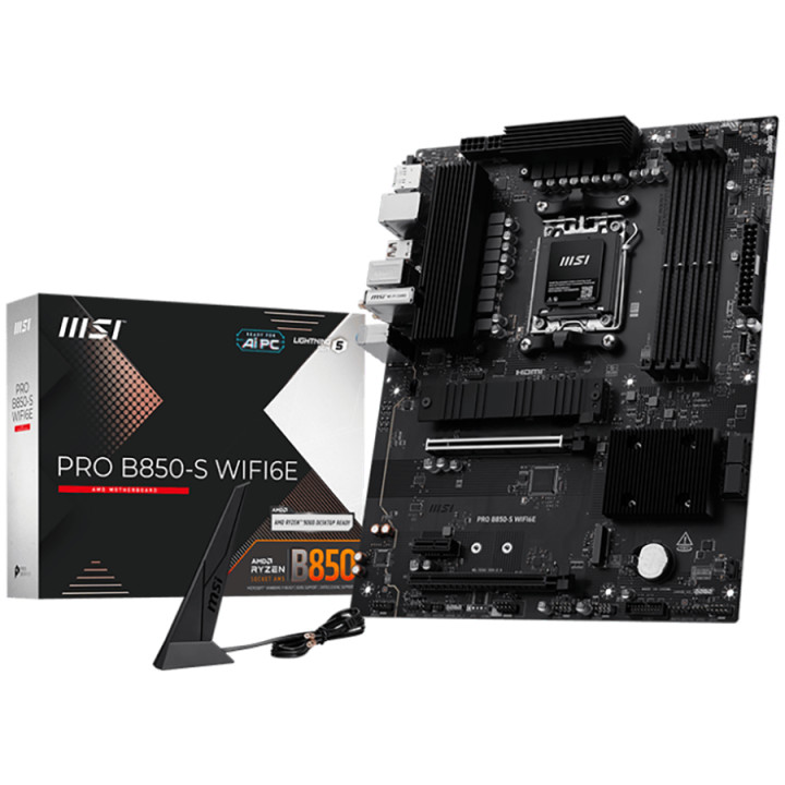 Дънна платка MSI PRO B850-S WIFI6E, Socket AM5, DDR5 до 8200MHz, 4x DDR5, 2x PCIe x16, 2x M.2, WiFi 6E, 2.5G LAN - 4711377365338