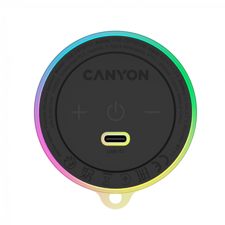 Преносима Bluetooth колонка CANYON OnMove 13, 5W, Magnetic Mount, RGB Light, Bluetooth 6.0, 600mAh - CNE-CBTSP13B - 2