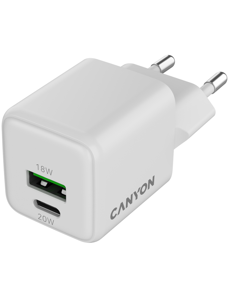 Захранващ адаптер CANYON CU20AC, 20W GaN, USB-C Power Delivery, USB-A Quick Charge - CNS-CUW20AC - 2
