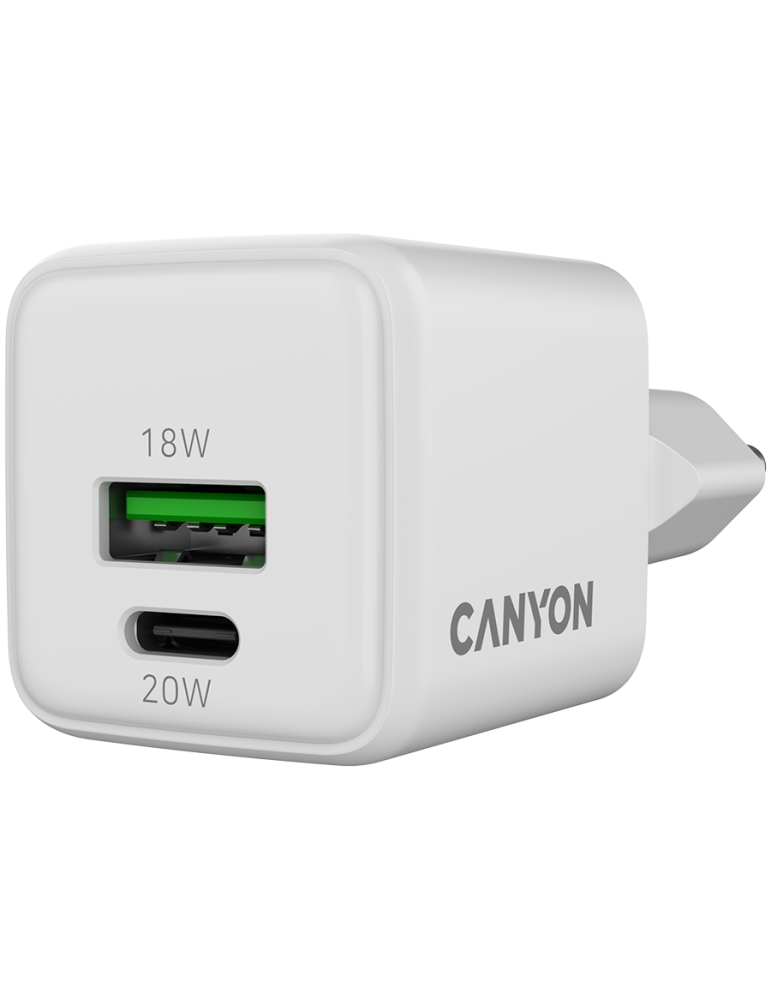 Захранващ адаптер CANYON CU20AC, 20W GaN, USB-C Power Delivery, USB-A Quick Charge - CNS-CUW20AC - 3