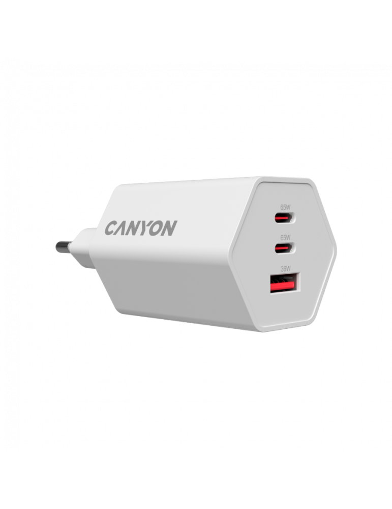 Захранващ адаптер CANYON Hexagon 65, 65W GaN, 2x USB-C PD, 1x USB-A QC, EU - CND-CHAHEX65W - 4