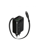 Захранващ адаптер CANYON OnCharge 65RC, 65W USB-C/USB-A, GaN Technology, Power Delivery, Quick Charge, Вграден кабел - CNS-CURC6