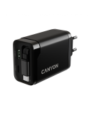 Захранващ адаптер CANYON OnCharge 65RC, 65W USB-C/USB-A, GaN Technology, Power Delivery, Quick Charge, Вграден кабел - CNS-CURC6