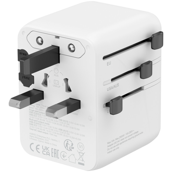 Захранващ адаптер CANYON OnTour 70, 70W, 5 конектора (3x USB-C, 2x USB-A), EU/UK/US/AUS, GaN Technology - CNS-TA70W1006W - 2