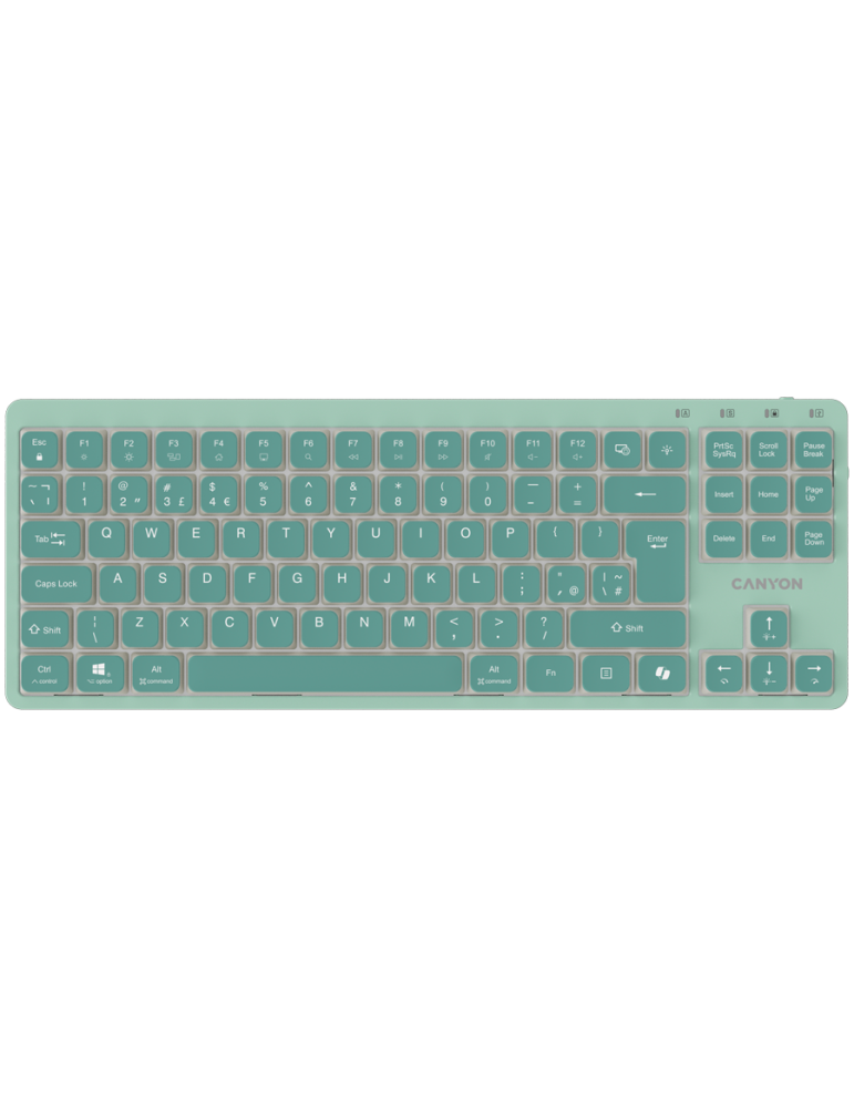 Механична TKL геймърска клавиатура с нископрофилни суичове CANYON OnType 10 TKL, 90 клавиша, LED подсветка, USB кабел 1.8м, Зеле