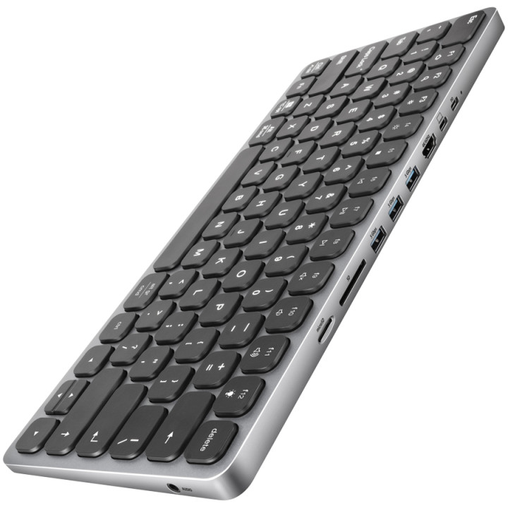 Клавиатура AXAGON HMC-KB, USB-C 5Gbps, 3x USB-A, HDMI 4K/60Hz, SD/microSD картчетец, PD 100W, Audio, подсветка, US layout - 8595