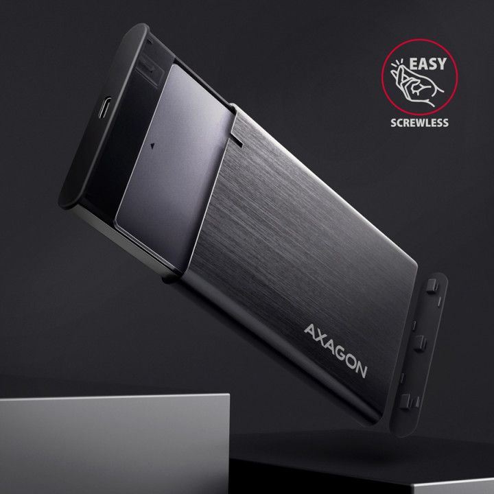 Външен диск AXAGON EE25-A6C, 2.5" SATA, USB 3.2 Gen 1 Type-C, Алуминий, Черен - EE25-A6C - 3