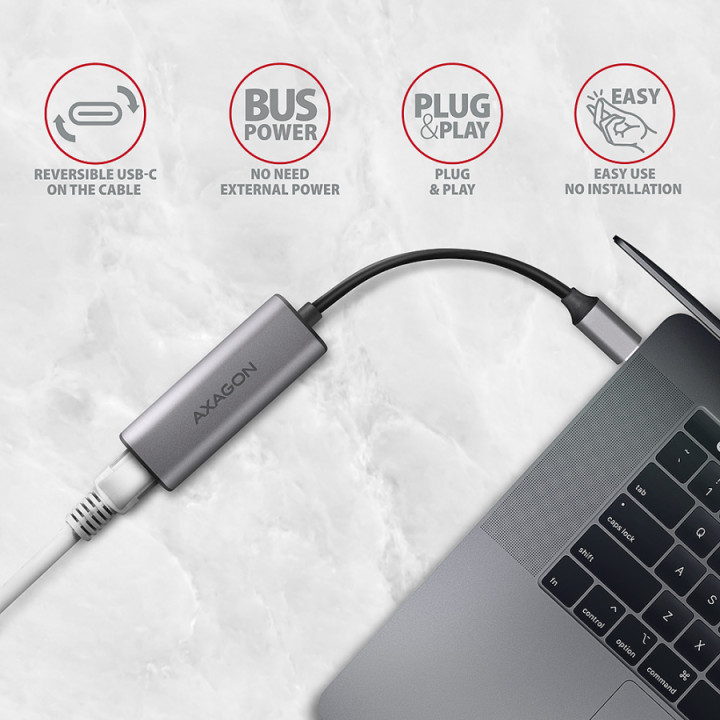 USB-C адаптер AXAGON ADE-25RC, 2.5 Gigabit Ethernet, USB 3.2 Gen 1 - 8595247906618 - 2