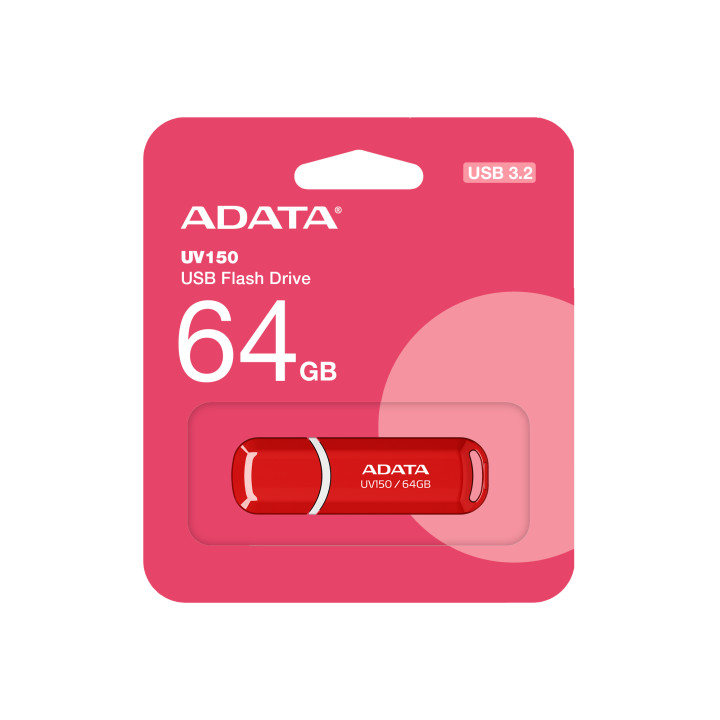 USB флаш памет ADATA UV150, 64GB USB 3.2 Gen1 100MB/s червена - AUV150-64G-RRD - 2