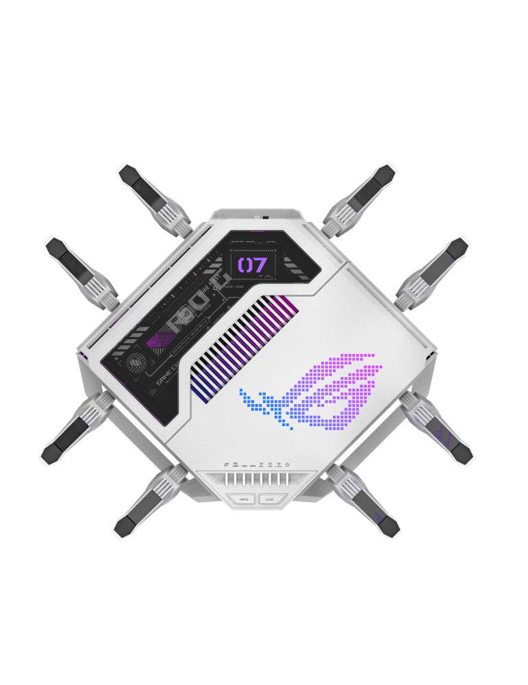 Рутер ASUS ROG Rapture GT-BE19000AI, WiFi 7 BE19000, Tri-Band 2.4GHz/5GHz/6GHz, Quad-core 2.6GHz, 4GB RAM - 90IG09S0-MO9A0C - 3