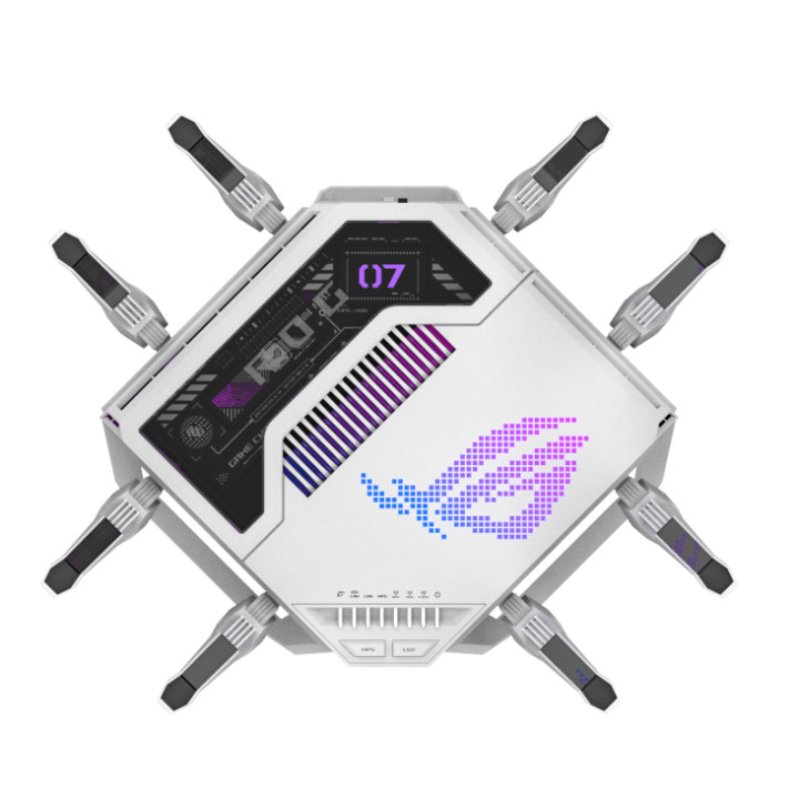 Рутер ASUS ROG Rapture GT-BE19000AI, WiFi 7 BE19000, Tri-Band 2.4GHz/5GHz/6GHz, Quad-core 2.6GHz, 4GB RAM - 90IG09S0-MO9A0C - 3