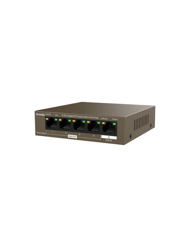 Суич Tenda TEG1105PD, 5 портов Gigabit Ethernet, PoE IN/OUT, 10Gbps - 6932849429824 - 3