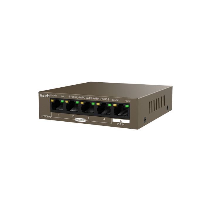 Суич Tenda TEG1105PD, 5 портов Gigabit Ethernet, PoE IN/OUT, 10Gbps - 6932849429824 - 3